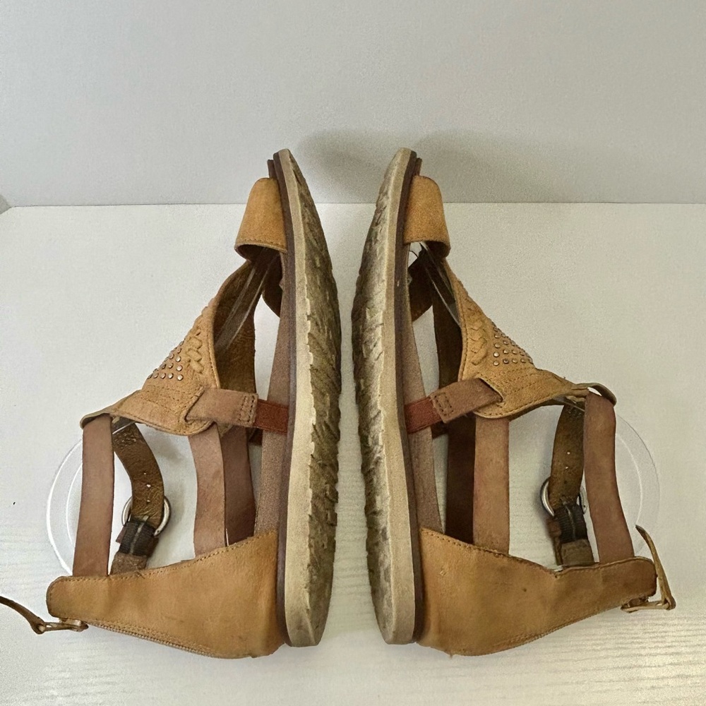 Miz Mooz Tessa Cognac Brown Leather Silver Stud Zip Back Gladiator Sandals Sz 9 - Picture 10 of 15